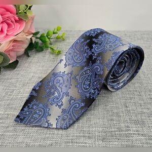 Vintage Joseph & Feiss Blue & Grey Paisley Tie 100% Silk